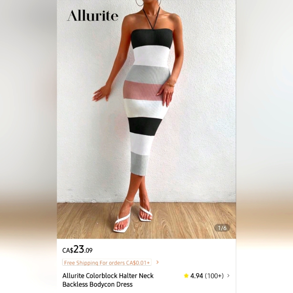 2/22$ - SHEIN Striped Backless Halter Dress